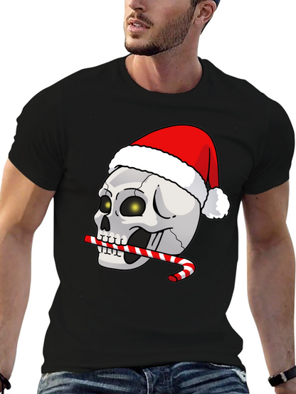 Festive Skull T-Shirt: Santa Hat & Candy Cane