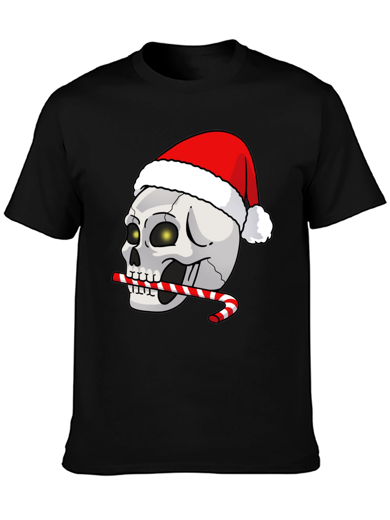Festive Skull T-Shirt: Santa Hat & Candy Cane