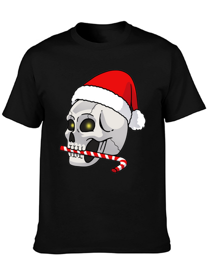 Festive Skull T-Shirt: Santa Hat & Candy Cane