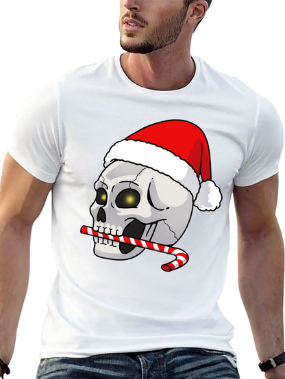 Festive Skull T-Shirt: Santa Hat & Candy Cane