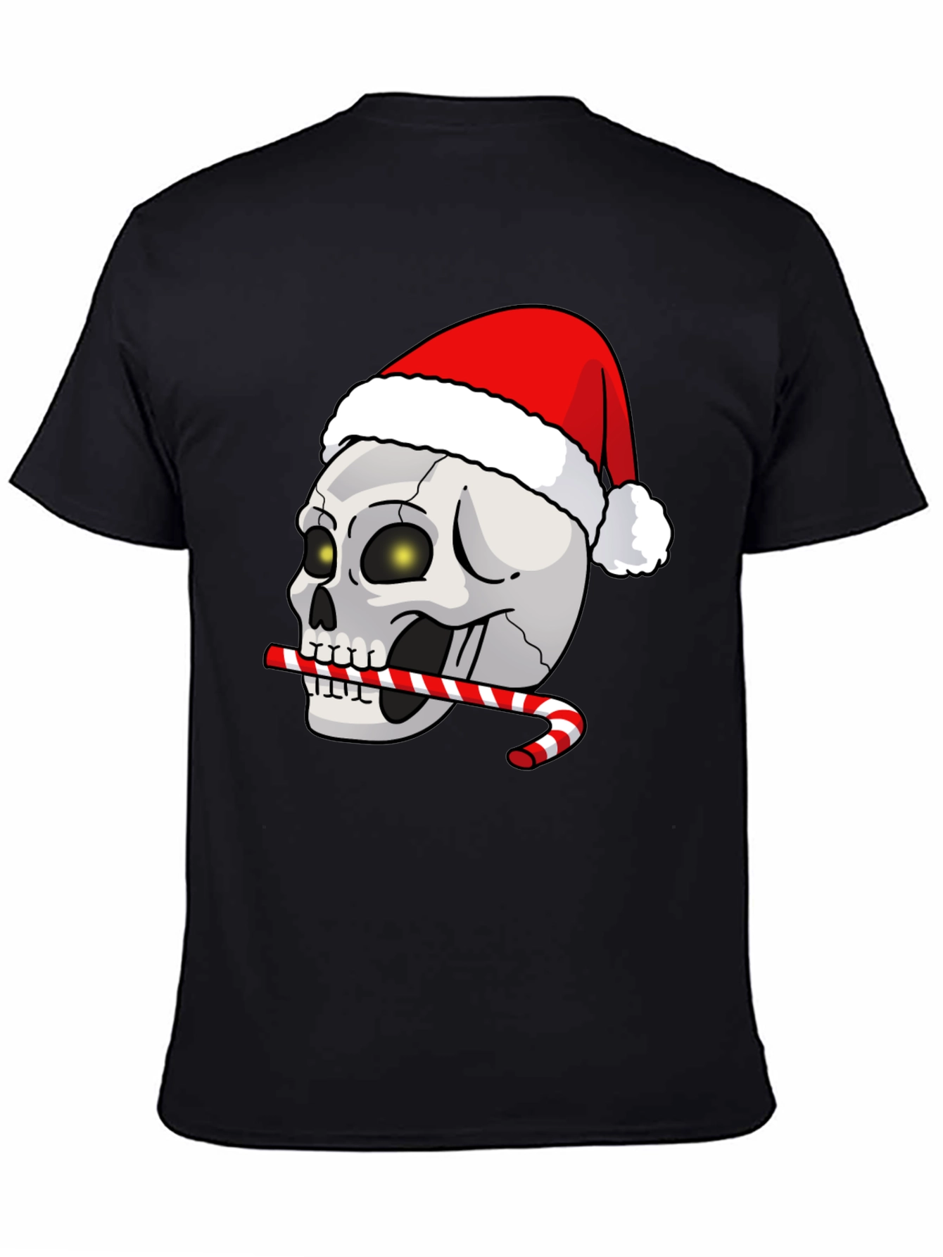 Festive Skull T-Shirt: Santa Hat & Candy Cane