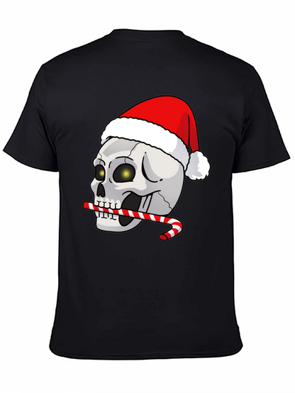 Festive Skull T-Shirt: Santa Hat & Candy Cane