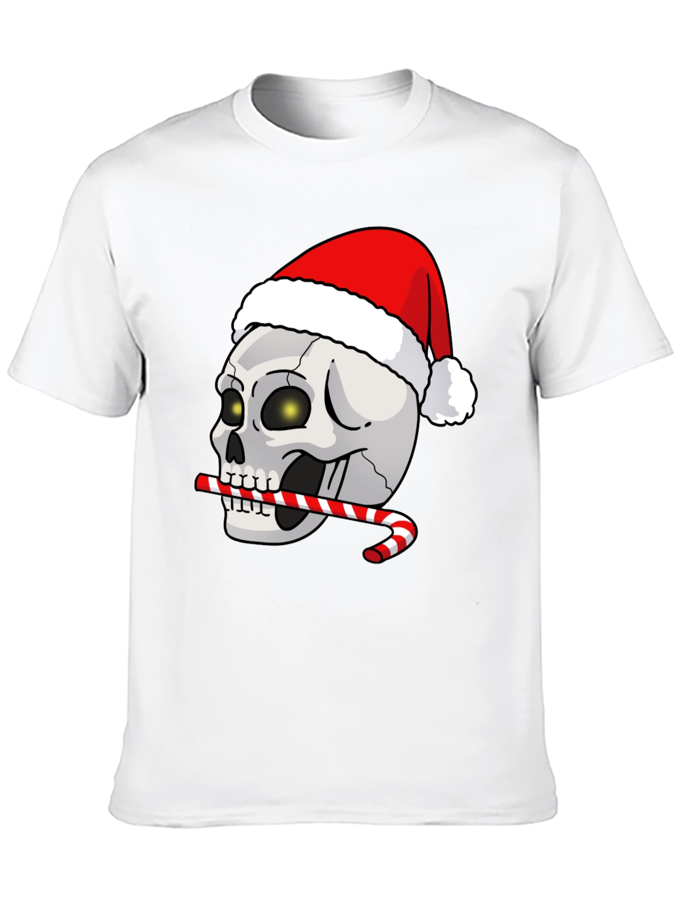 Festive Skull T-Shirt: Santa Hat & Candy Cane