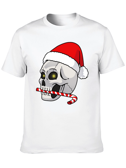 Festive Skull T-Shirt: Santa Hat & Candy Cane