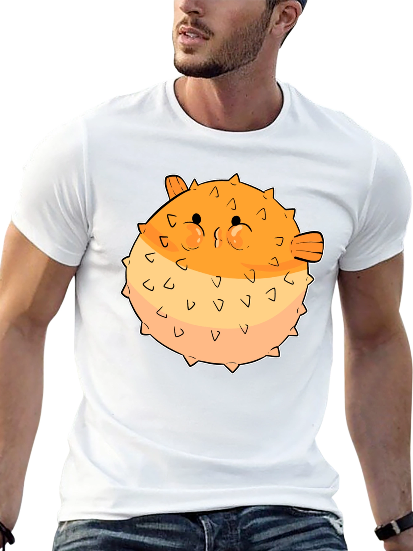 Puffer Fish Graphic Print Black T-Shirt