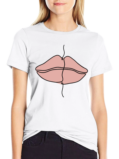 Line Art Lips Graphic Print Tee