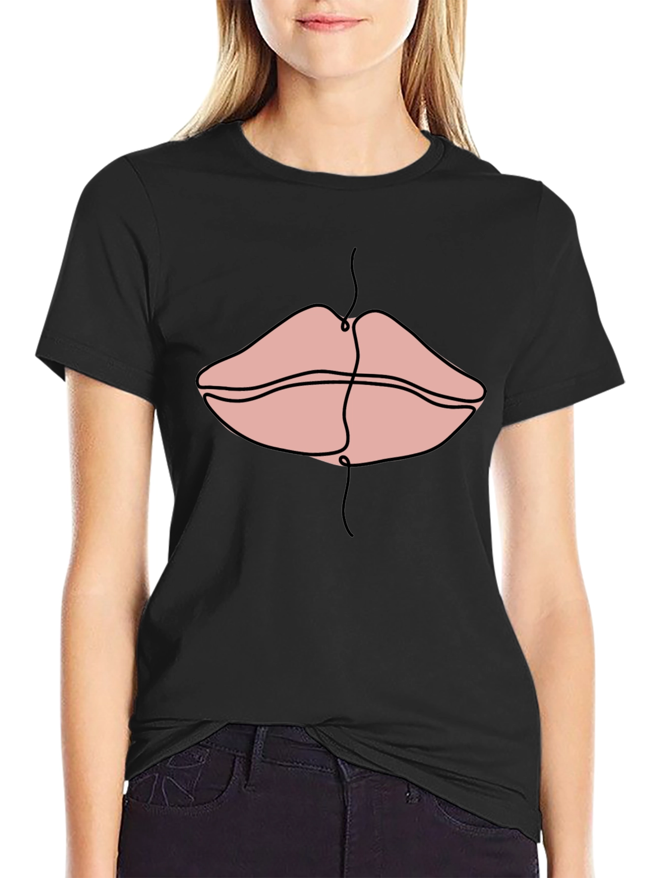 Line Art Lips Graphic Print Tee