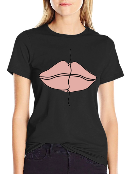 Line Art Lips Graphic Print Tee