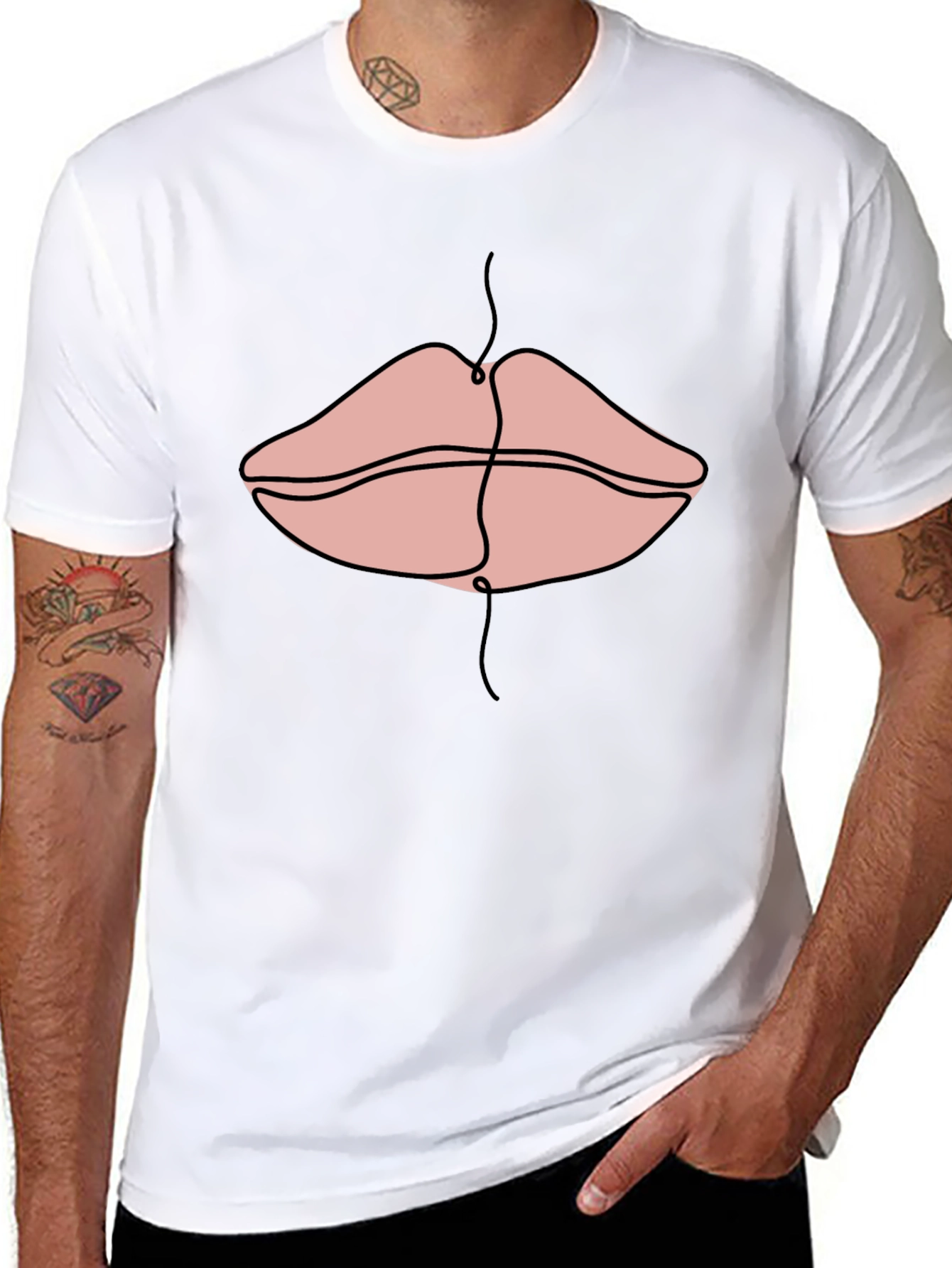 Line Art Lips Graphic Print Tee