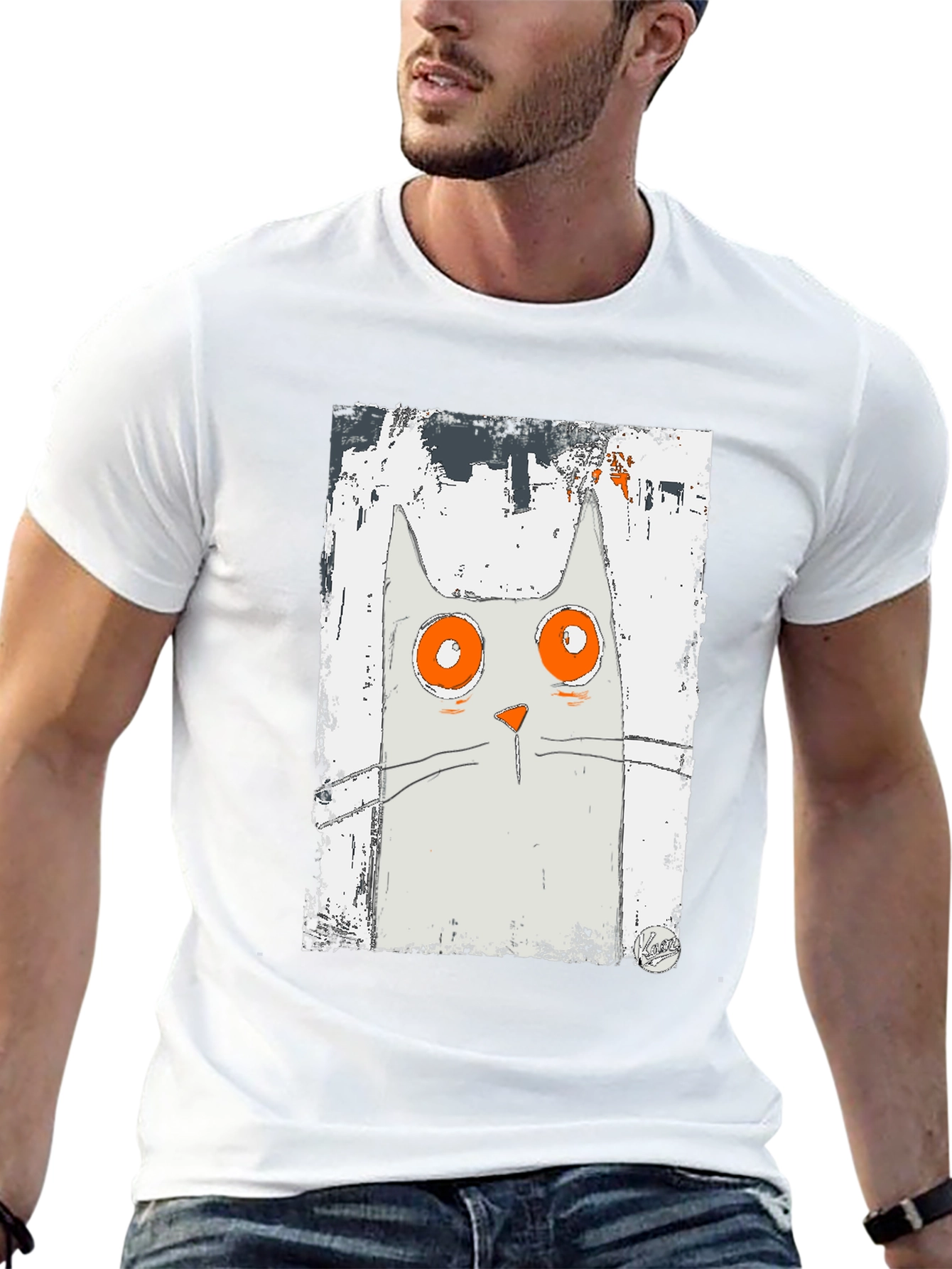 Cat Art Graphic Black T-Shirt