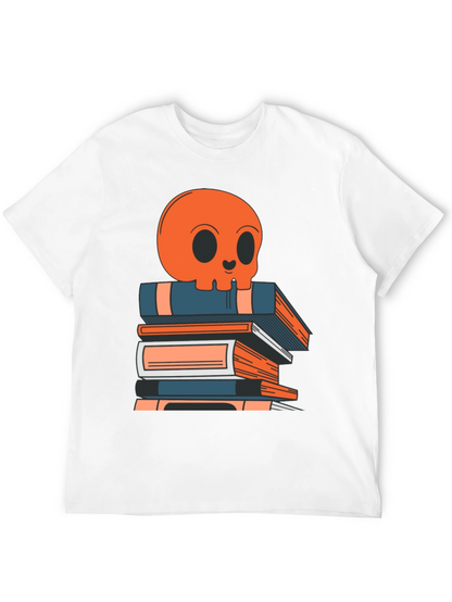 Skull on Books Graphic Tee - Black Cotton T-Shirt