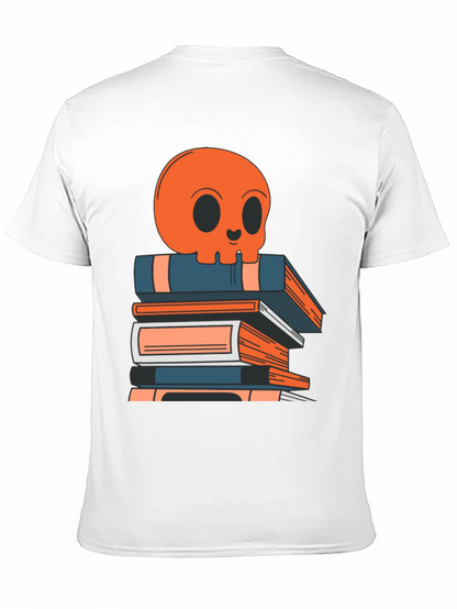 Skull on Books Graphic Tee - Black Cotton T-Shirt