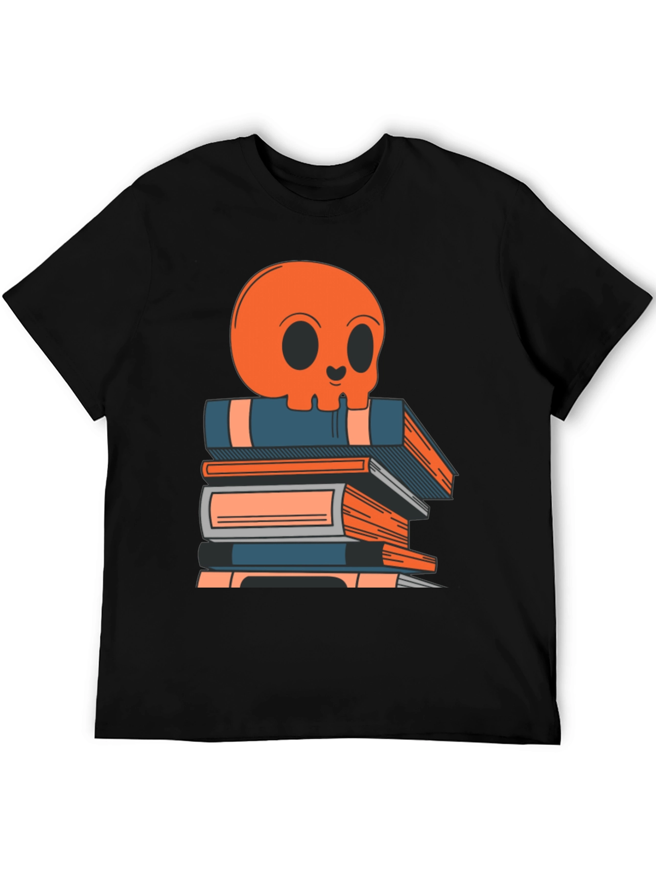 Skull on Books Graphic Tee - Black Cotton T-Shirt