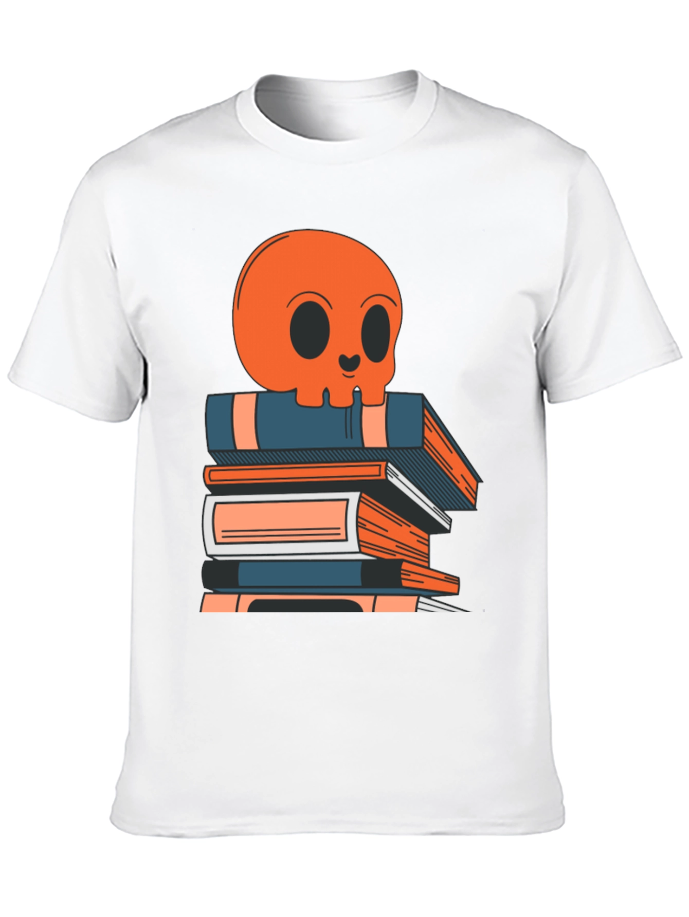 Skull on Books Graphic Tee - Black Cotton T-Shirt