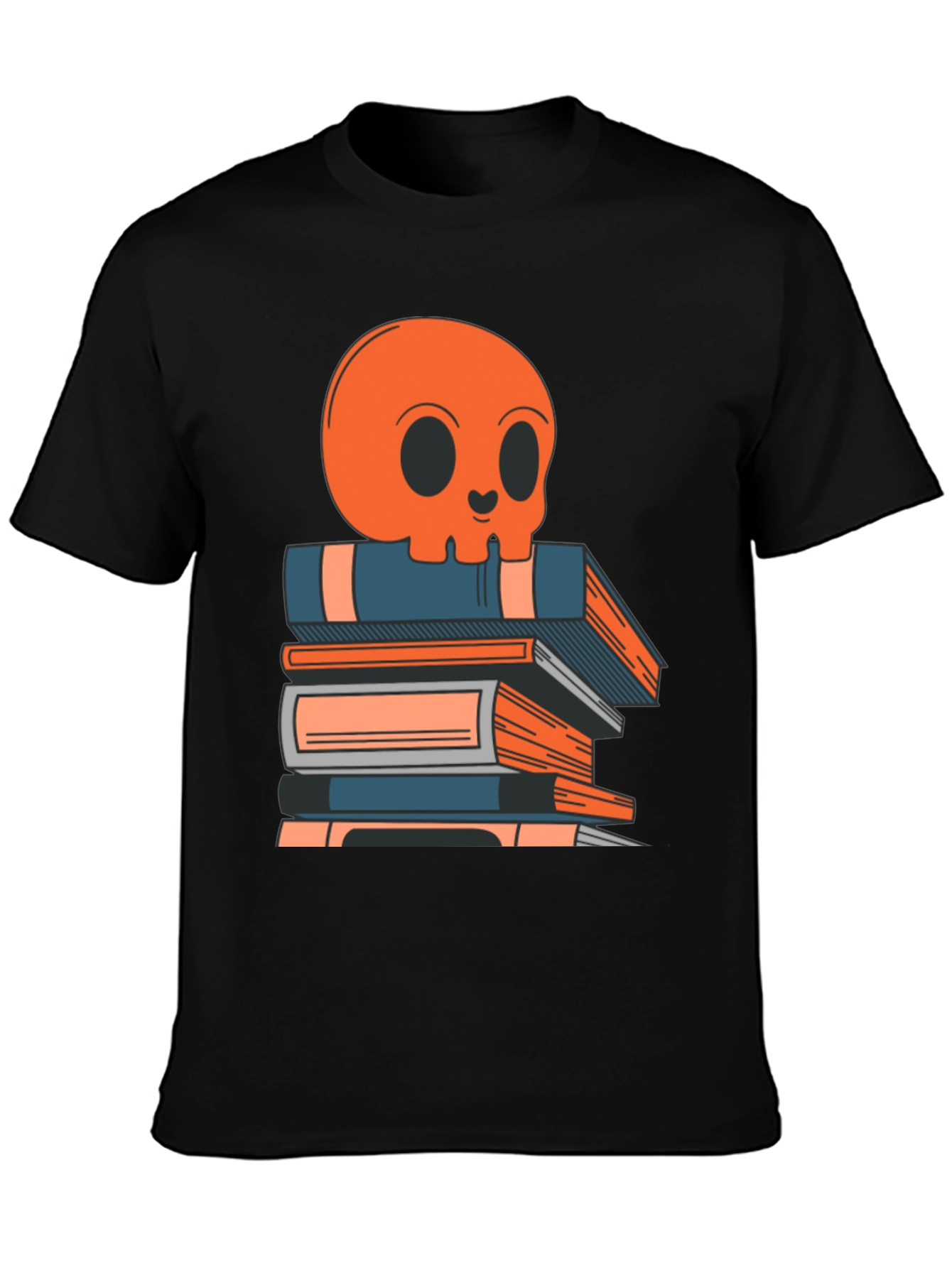 Skull on Books Graphic Tee - Black Cotton T-Shirt