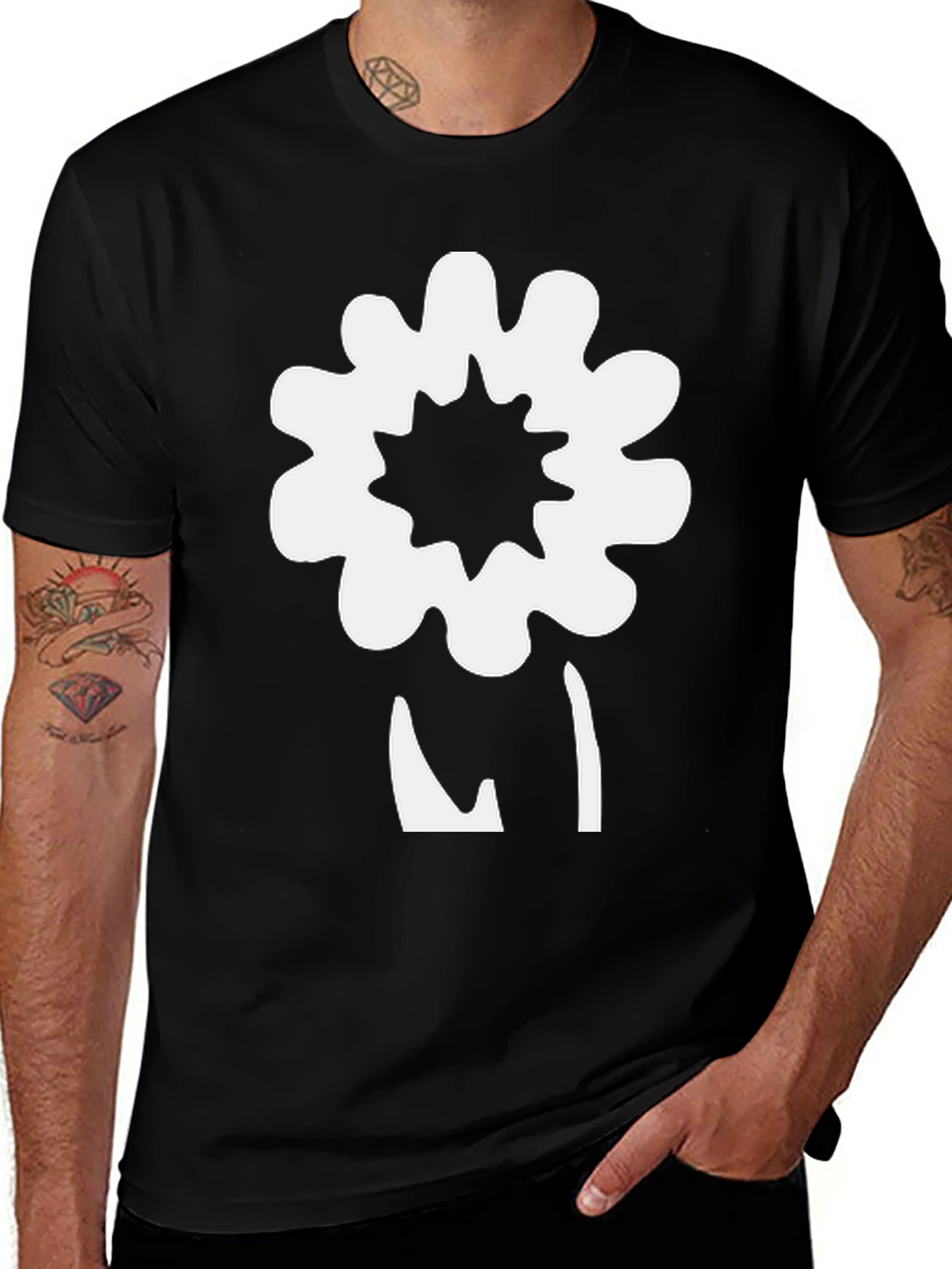 Unique Flower Graphic Black T-Shirt