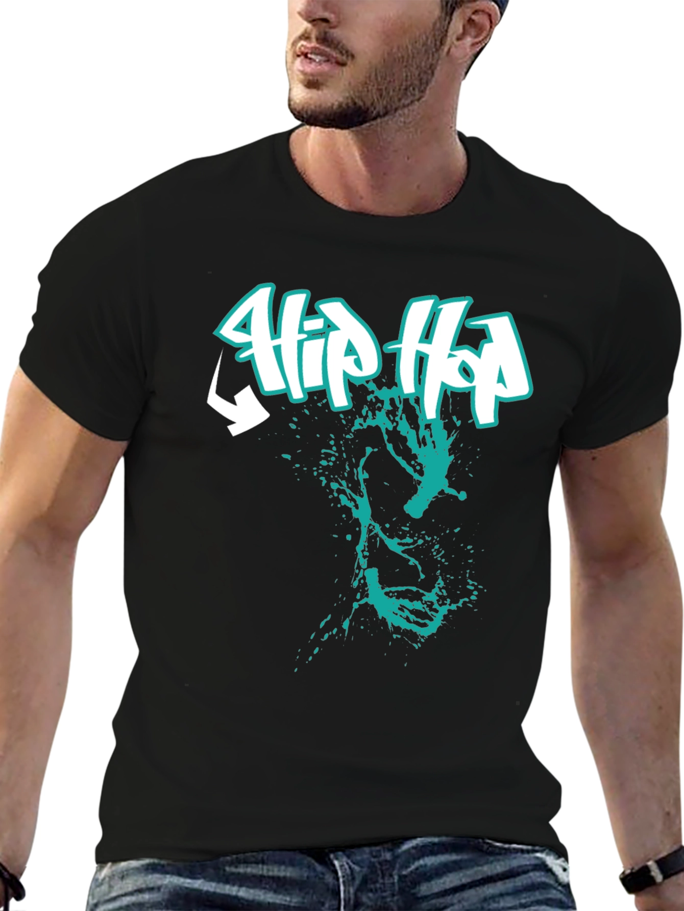 Hip Hop Graphic Print Black T-Shirt