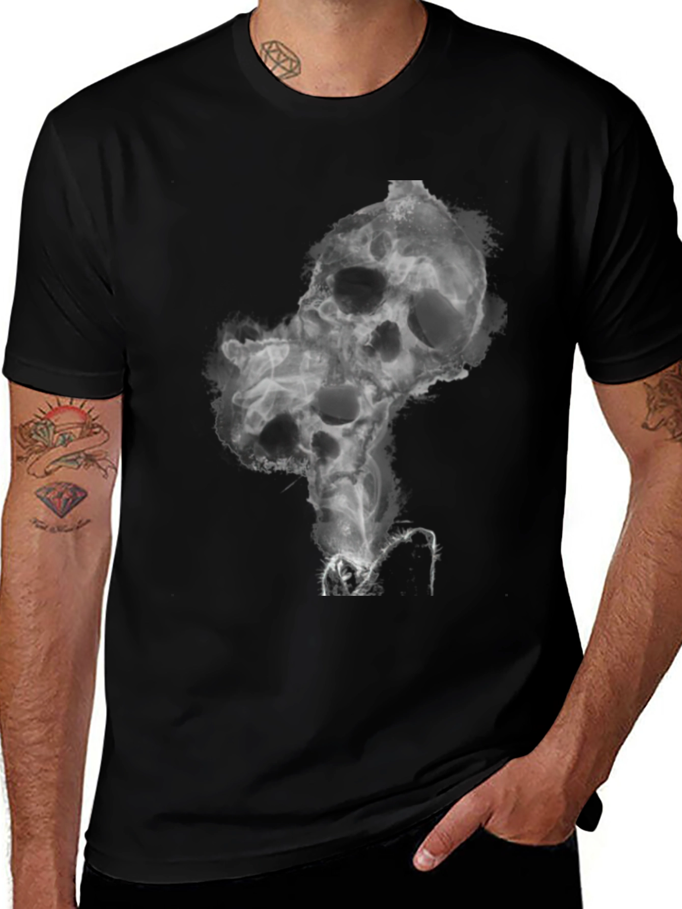 Smoked Skull Graphic Tee - Black Cotton Blend