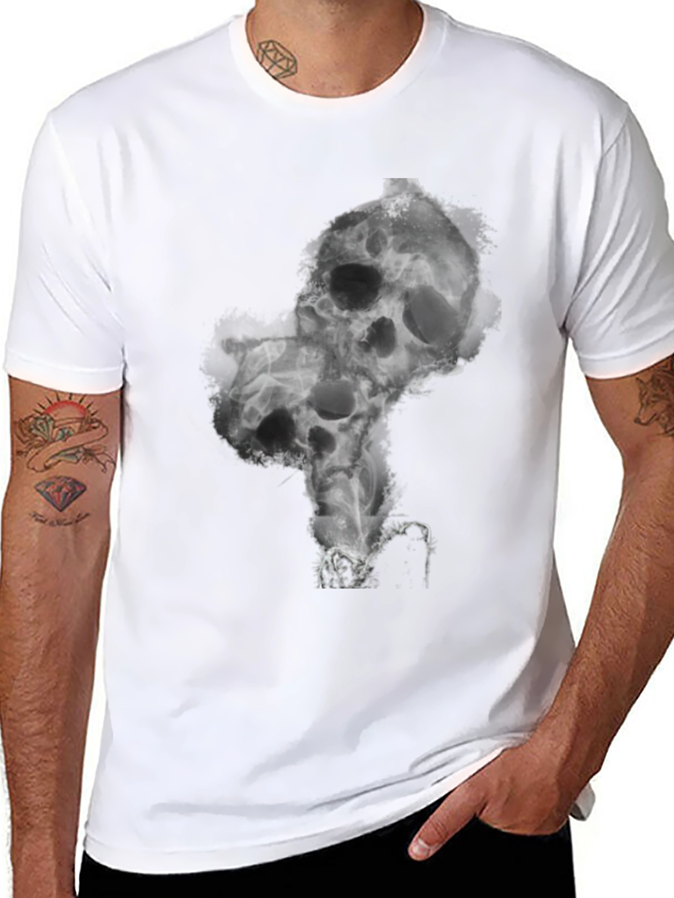 Smoked Skull Graphic Tee - Black Cotton Blend