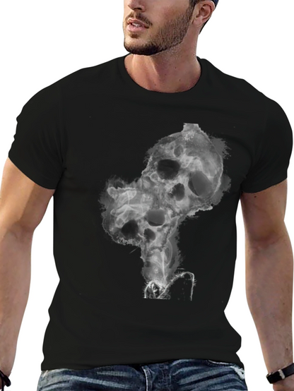 Smoked Skull Graphic Tee - Black Cotton Blend