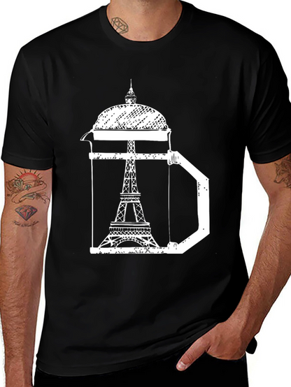 Eiffel Tower Coffee Press T-Shirt - Paris Graphic Tee