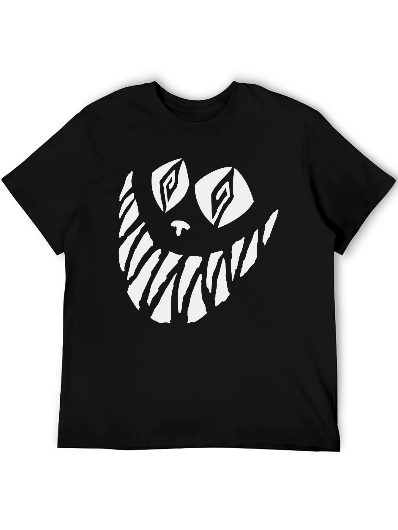 Creepy Cat Face Graphic Tee - Black Cotton T-Shirt