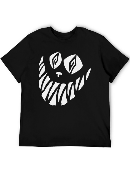 Creepy Cat Face Graphic Tee - Black Cotton T-Shirt
