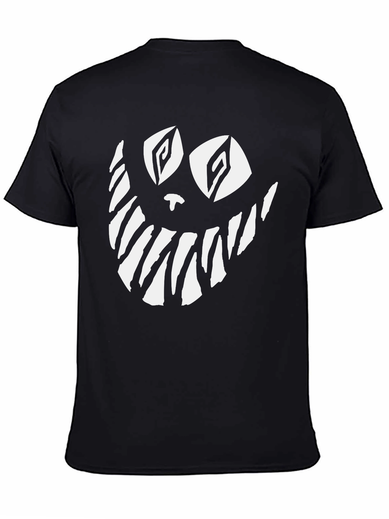 Creepy Cat Face Graphic Tee - Black Cotton T-Shirt