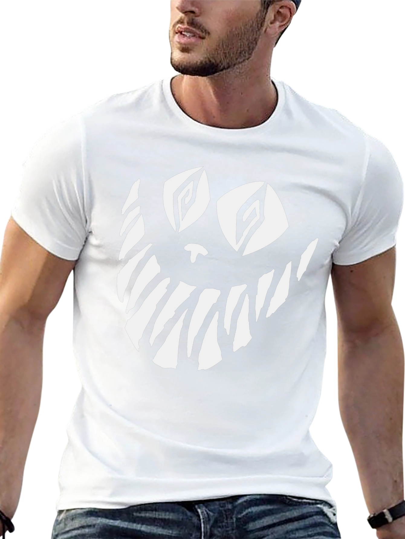 Creepy Cat Face Graphic Tee - Black Cotton T-Shirt