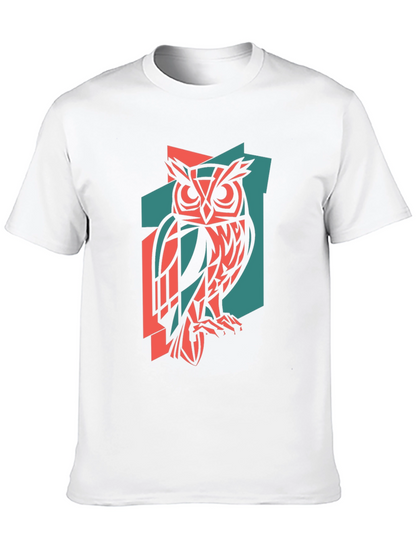Geometric Owl Print Black T-Shirt