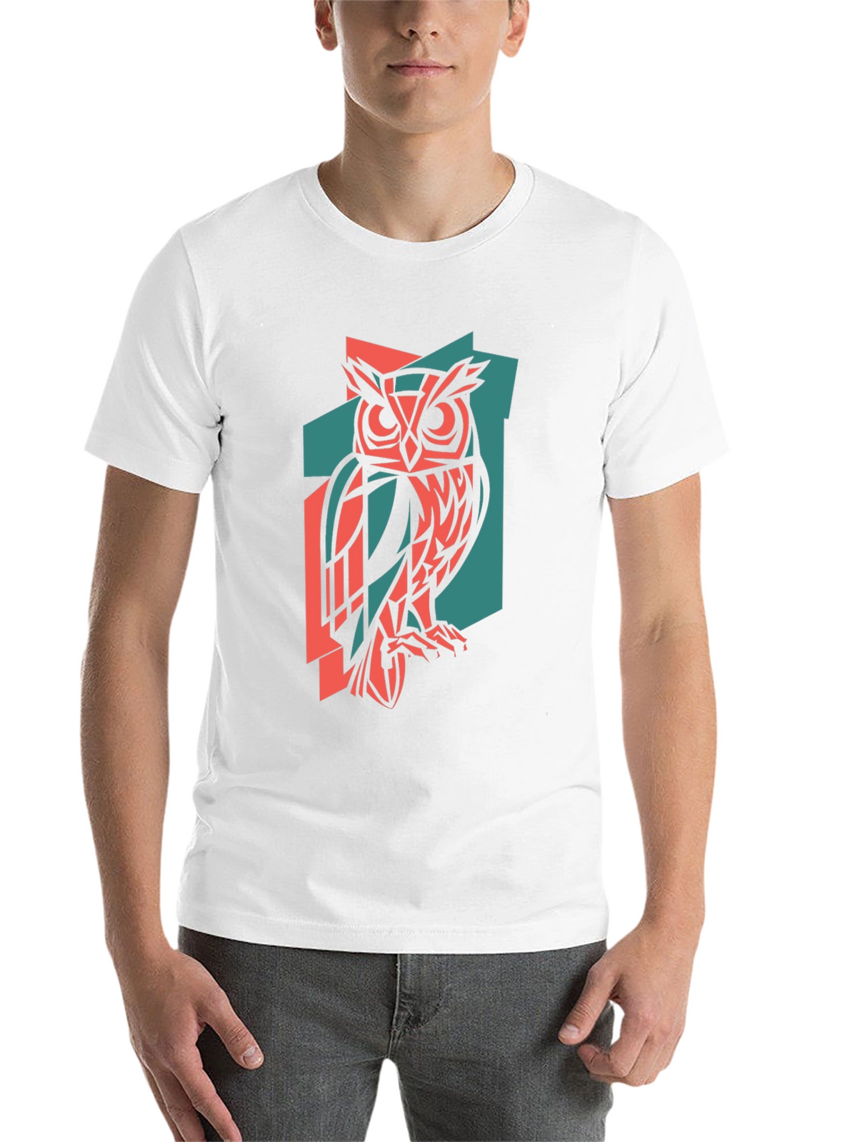 Geometric Owl Print Black T-Shirt