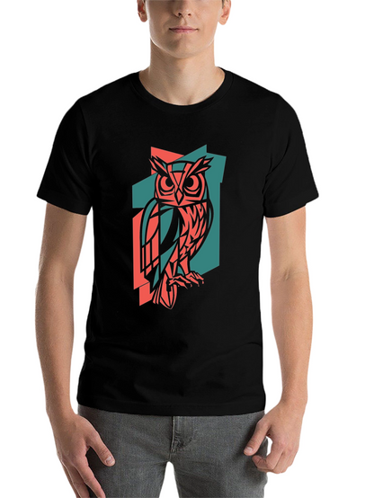 Geometric Owl Print Black T-Shirt
