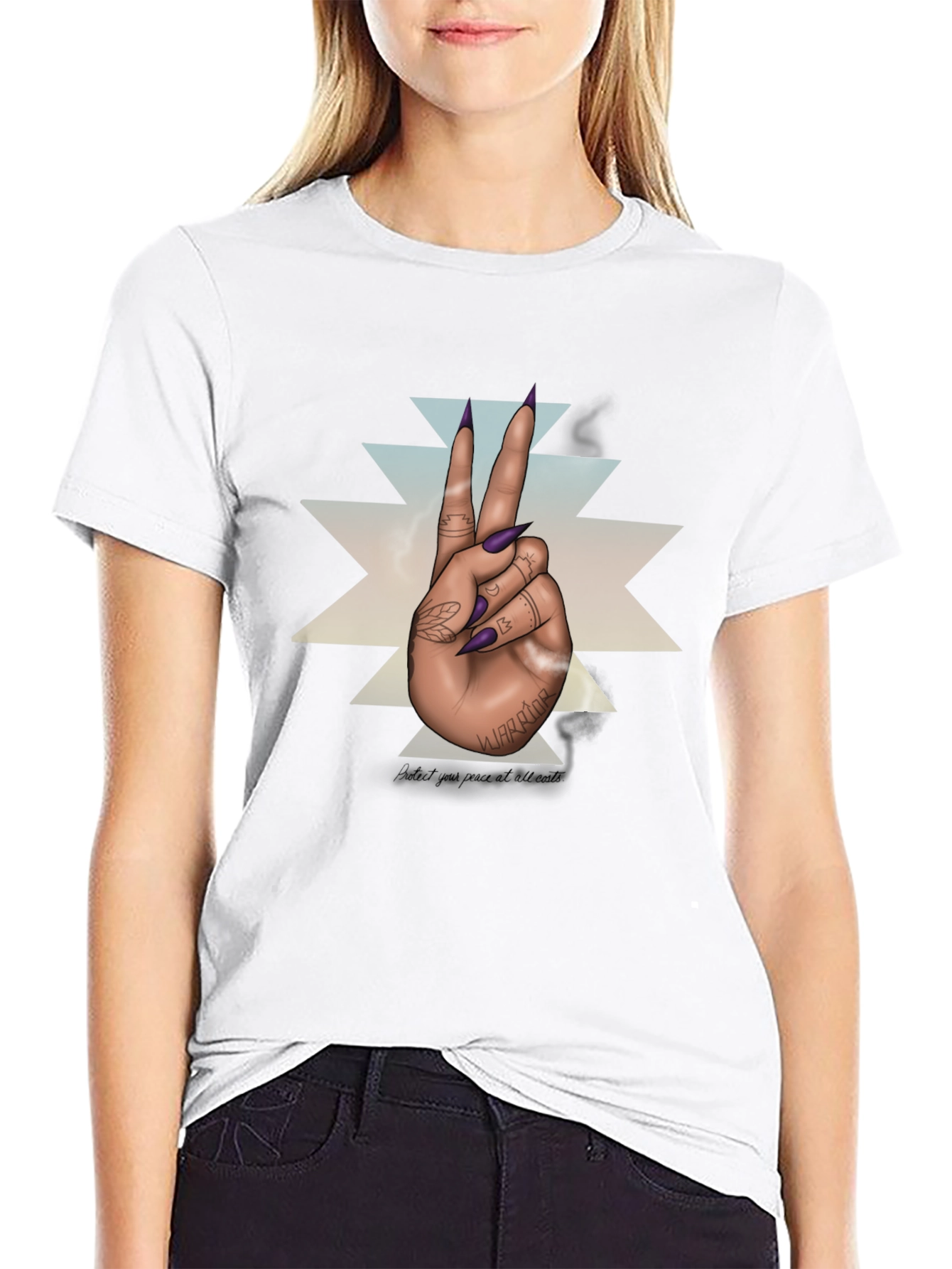 Warrior Hand Peace Sign Graphic Tee - Black