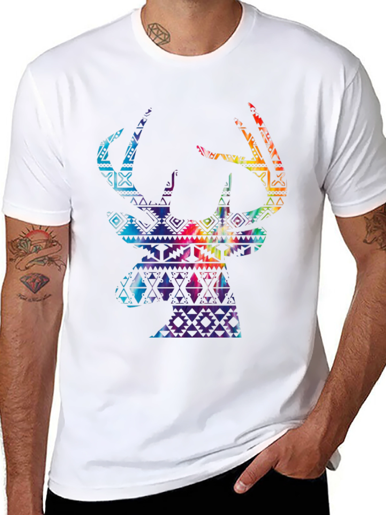 Stylish Mens Black T-Shirt with Deer Graphic