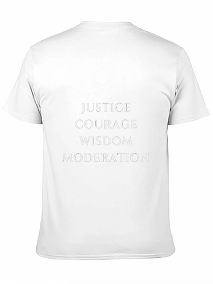 Virtues T-Shirt: Justice Courage Wisdom Moderation - Black Tee