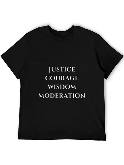 Virtues T-Shirt: Justice Courage Wisdom Moderation - Black Tee