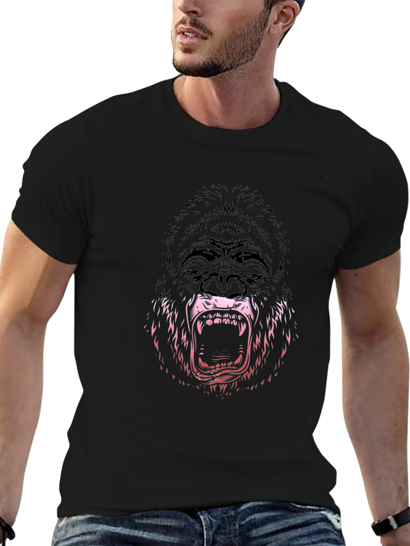 Mens Graphic Tee - Gorilla Design - Black