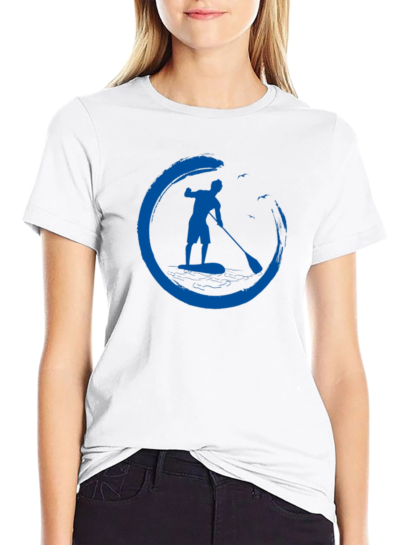 Mens Black T-Shirt with Paddle Board Design