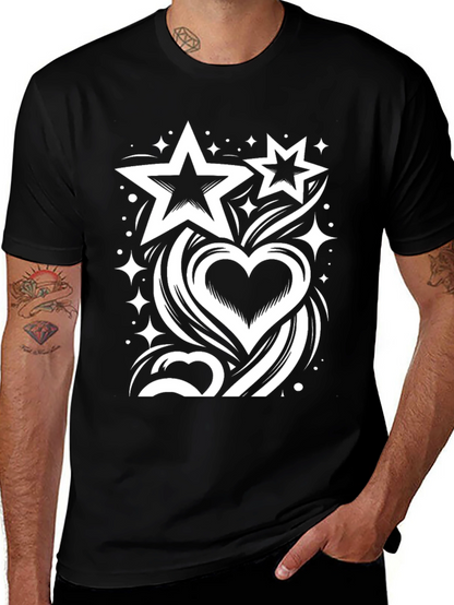 Stars & Heart Graphic Black T-Shirt