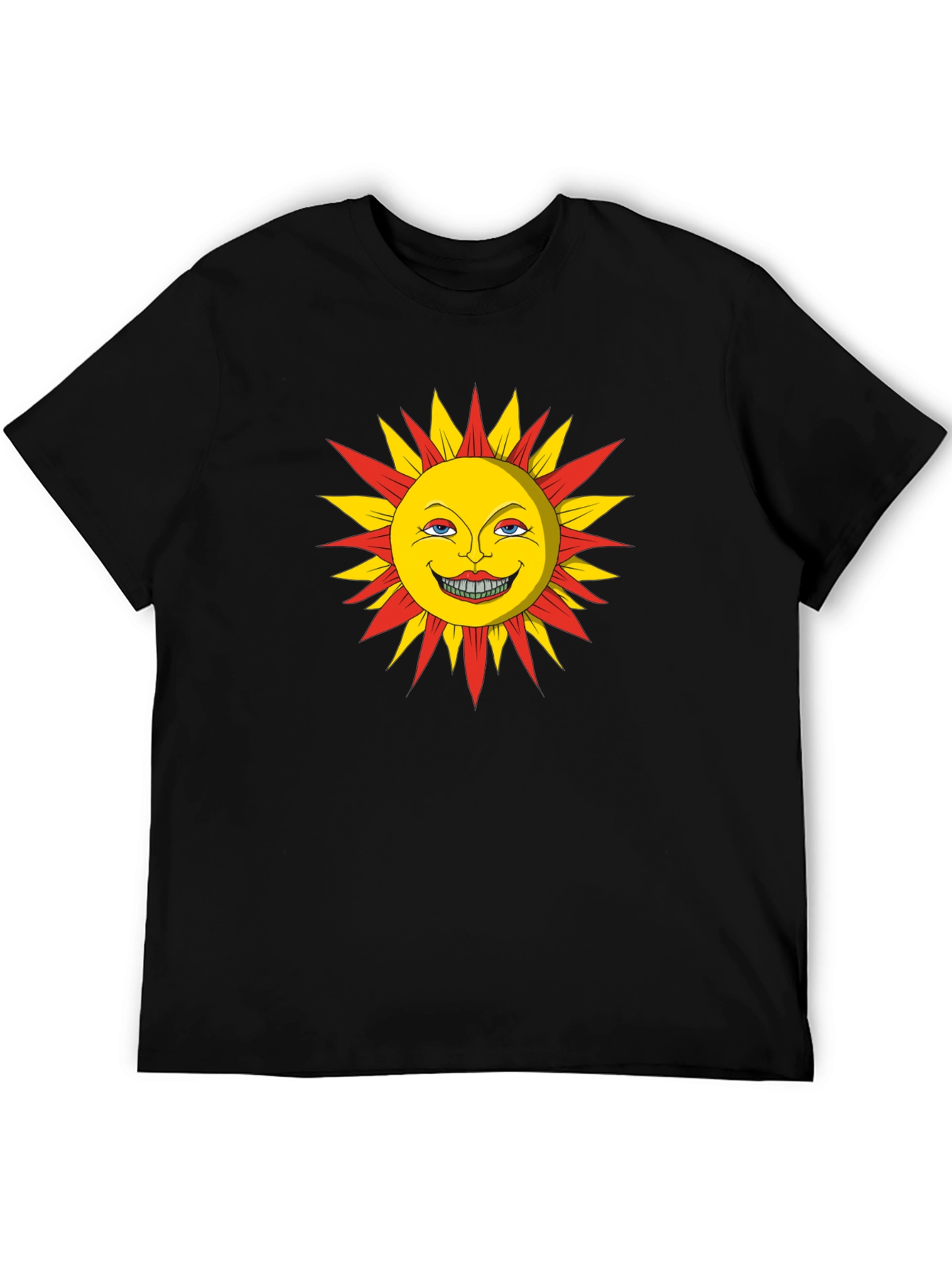 Smiling Sun Graphic Tee - Black Cotton T-Shirt