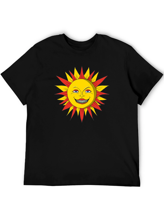 Smiling Sun Graphic Tee - Black Cotton T-Shirt