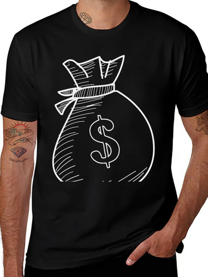 Money Bag Graphic Tee - Black Cotton T-Shirt