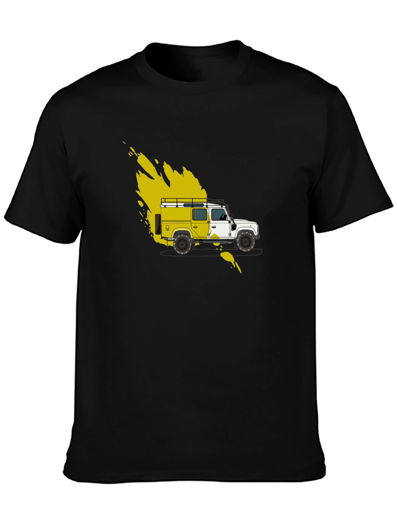 Yellow Land Rover Graphic Tee - Black Cotton Blend