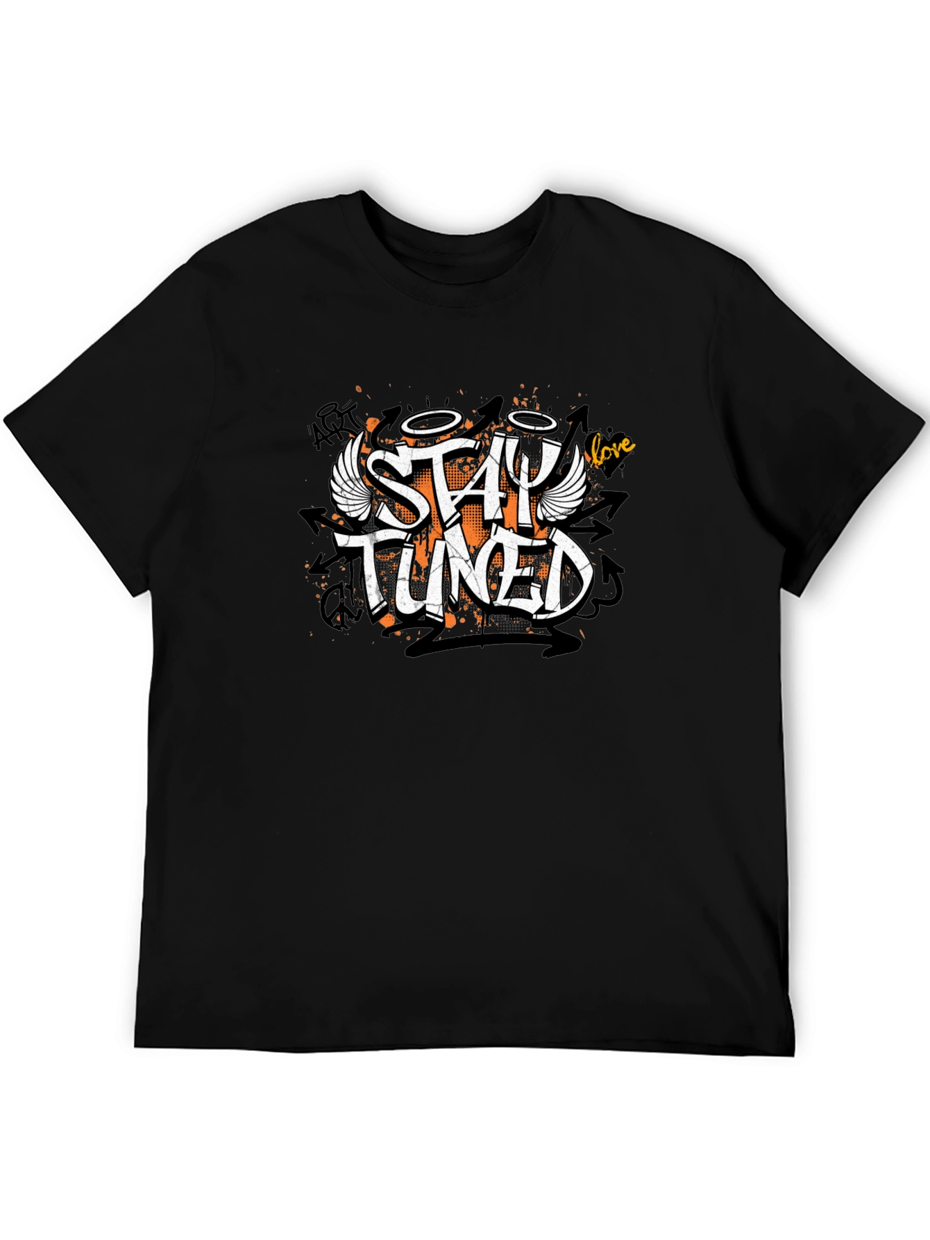 Stay Tuned Graphic Print Black T-Shirt
