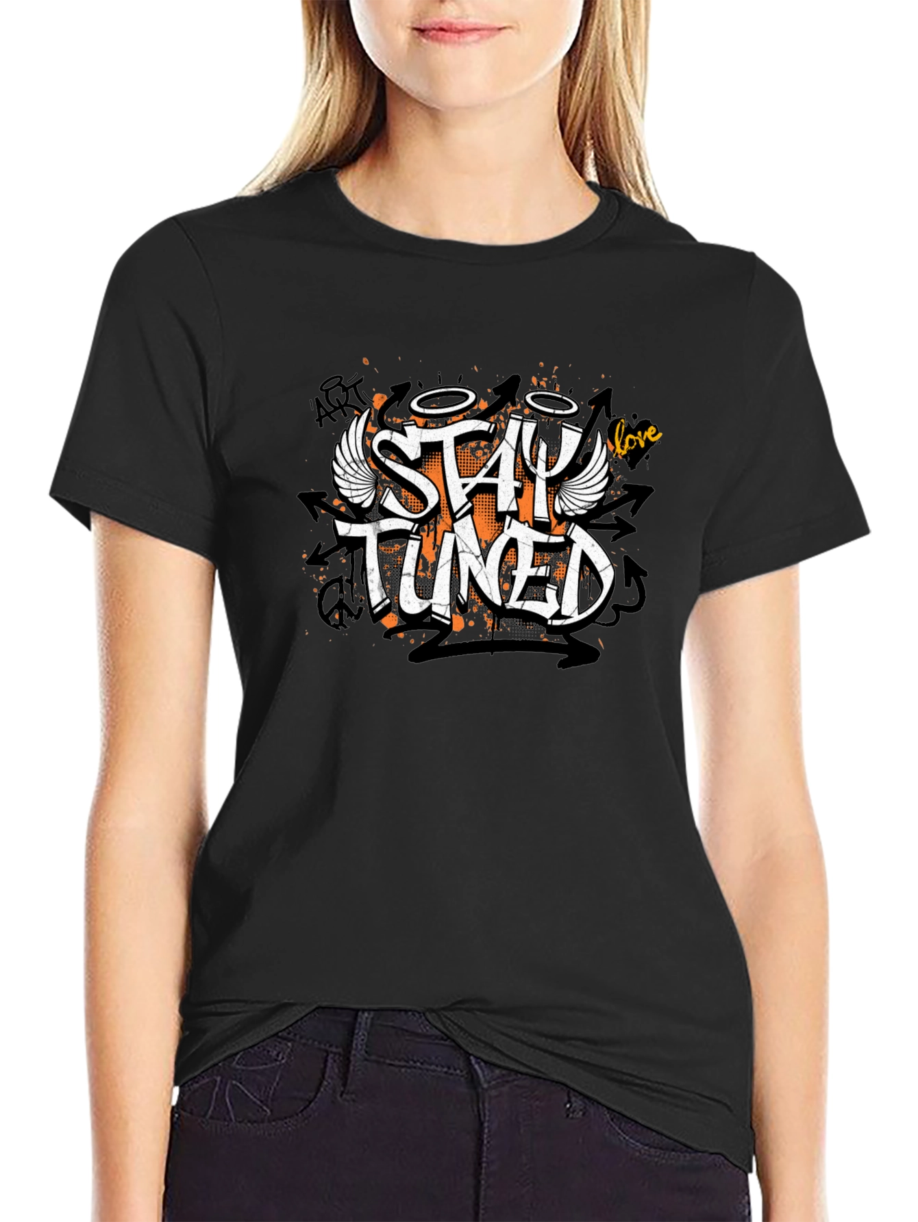 Stay Tuned Graphic Print Black T-Shirt