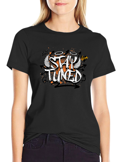 Stay Tuned Graphic Print Black T-Shirt