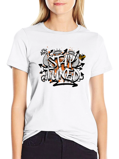 Stay Tuned Graphic Print Black T-Shirt