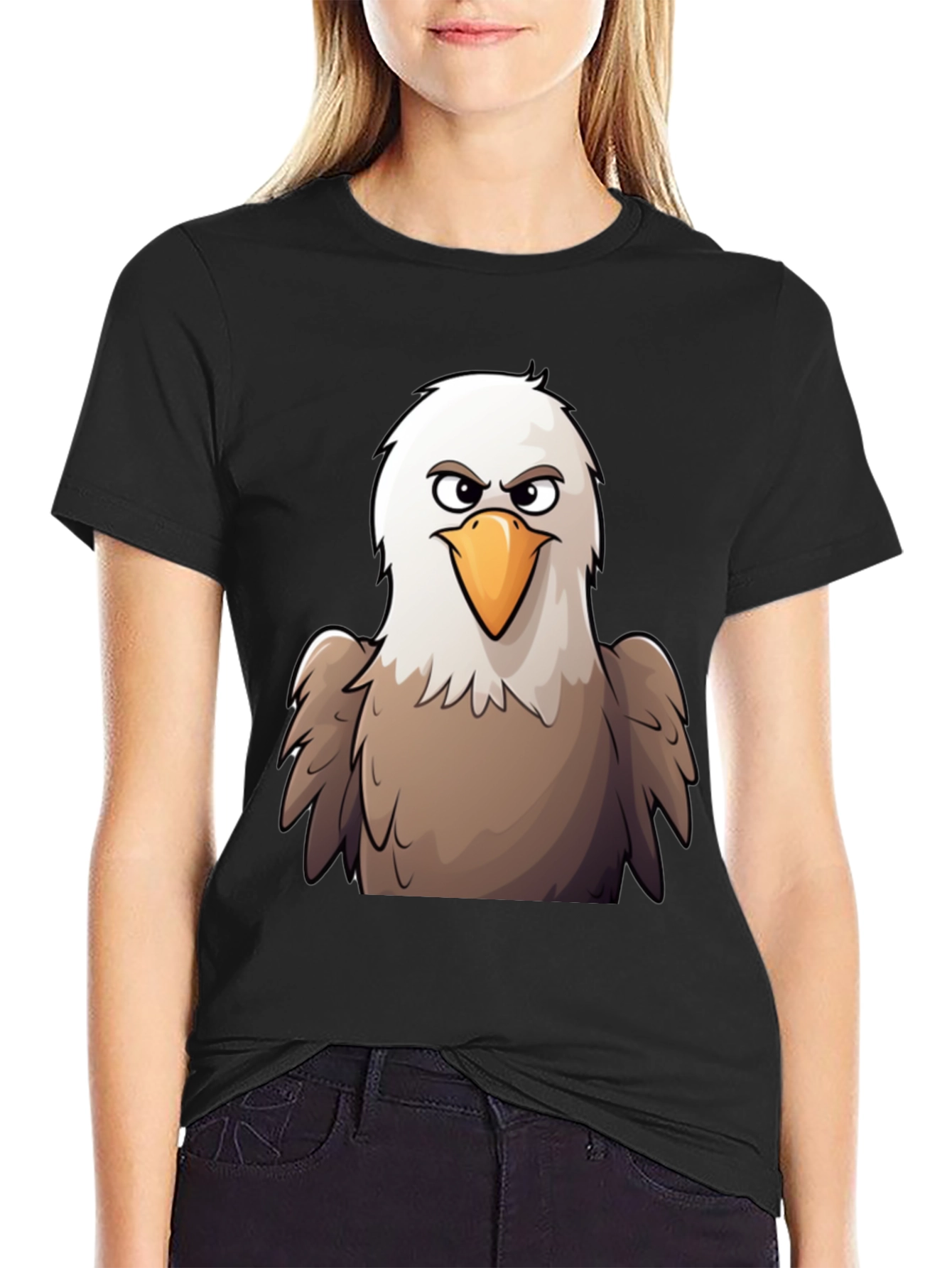 Eagle Cartoon Graphic T-Shirt - Black Cotton Tee