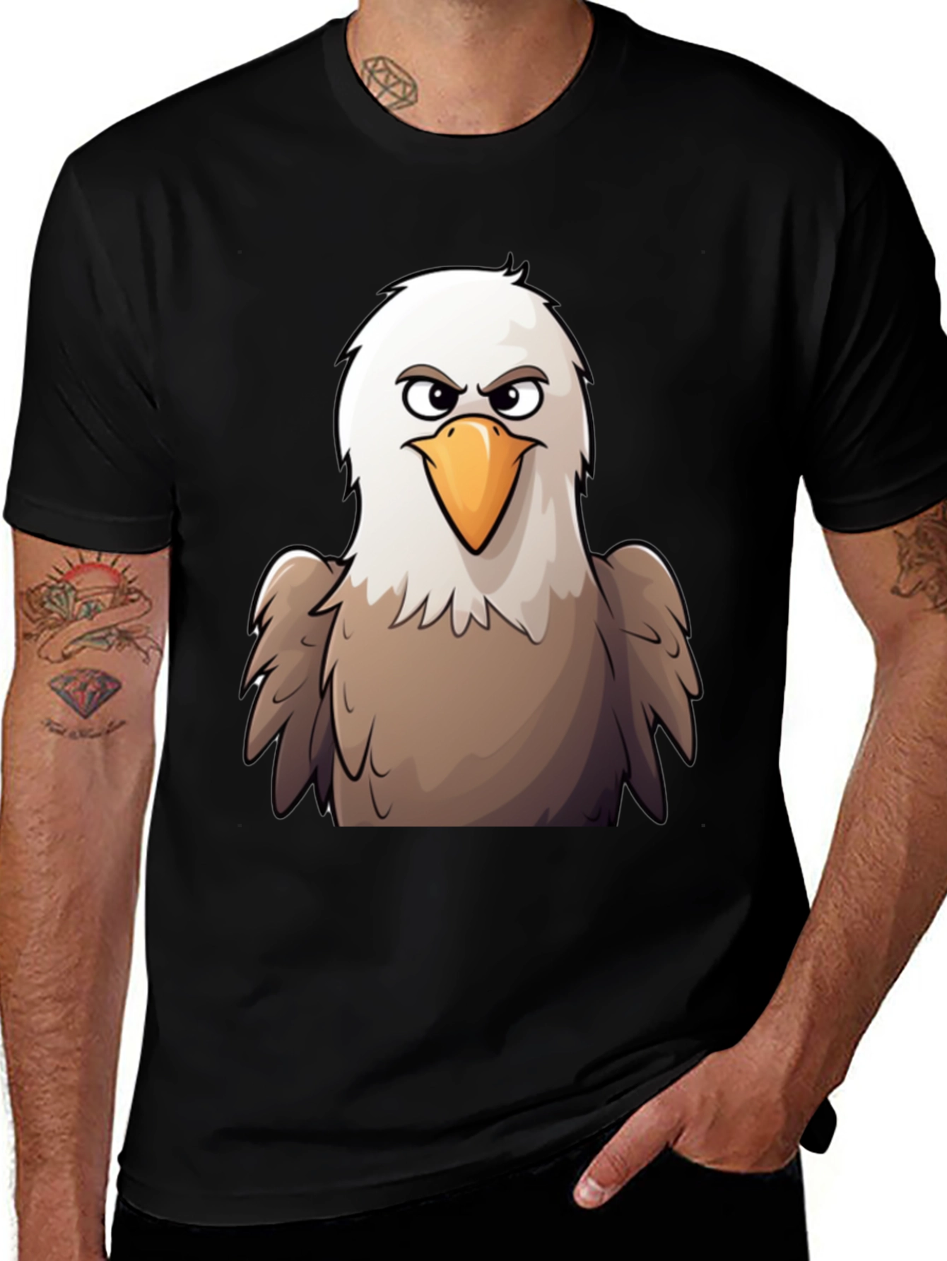 Eagle Cartoon Graphic T-Shirt - Black Cotton Tee