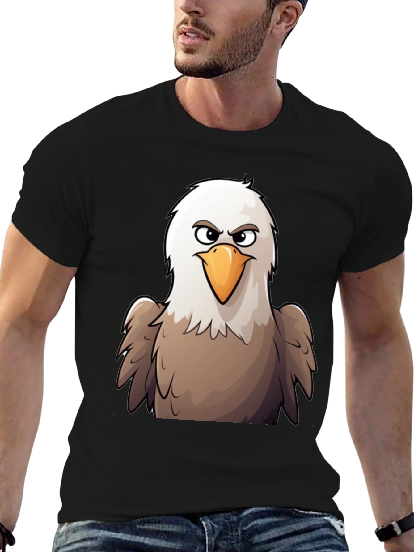 Eagle Cartoon Graphic T-Shirt - Black Cotton Tee